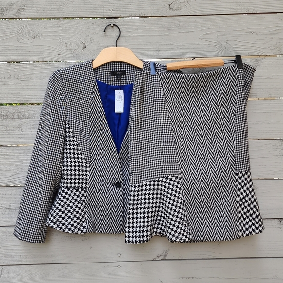 NWT Ann Taylor Herringbone Houndstooth Wool Blend Jacket Skirt Set - Picture 6 of 16